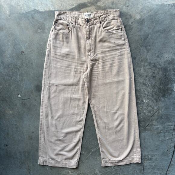 Etica Devon Wide Leg Jeans Women's 28 Beige High Rise Organic Cotton Denim Pants - Picture 1 of 10